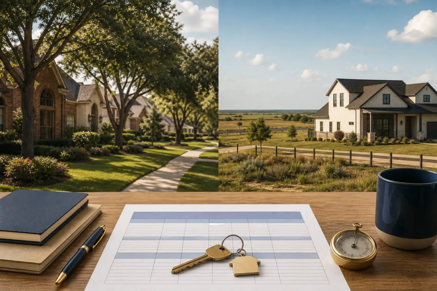 An established Katy-area neighborhood and a newer Fulshear-area community compared side by side